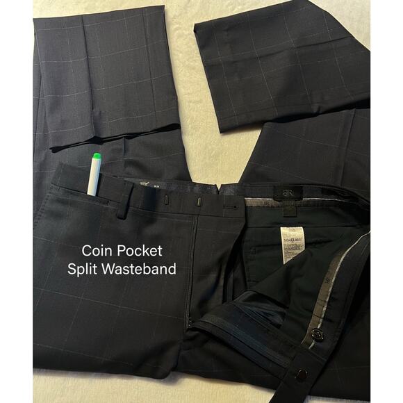 BR Banana Republic Mens 40L 36x31 Slim Navy Blue Plaid Suit Super 150s Italy - Picture 8 of 16